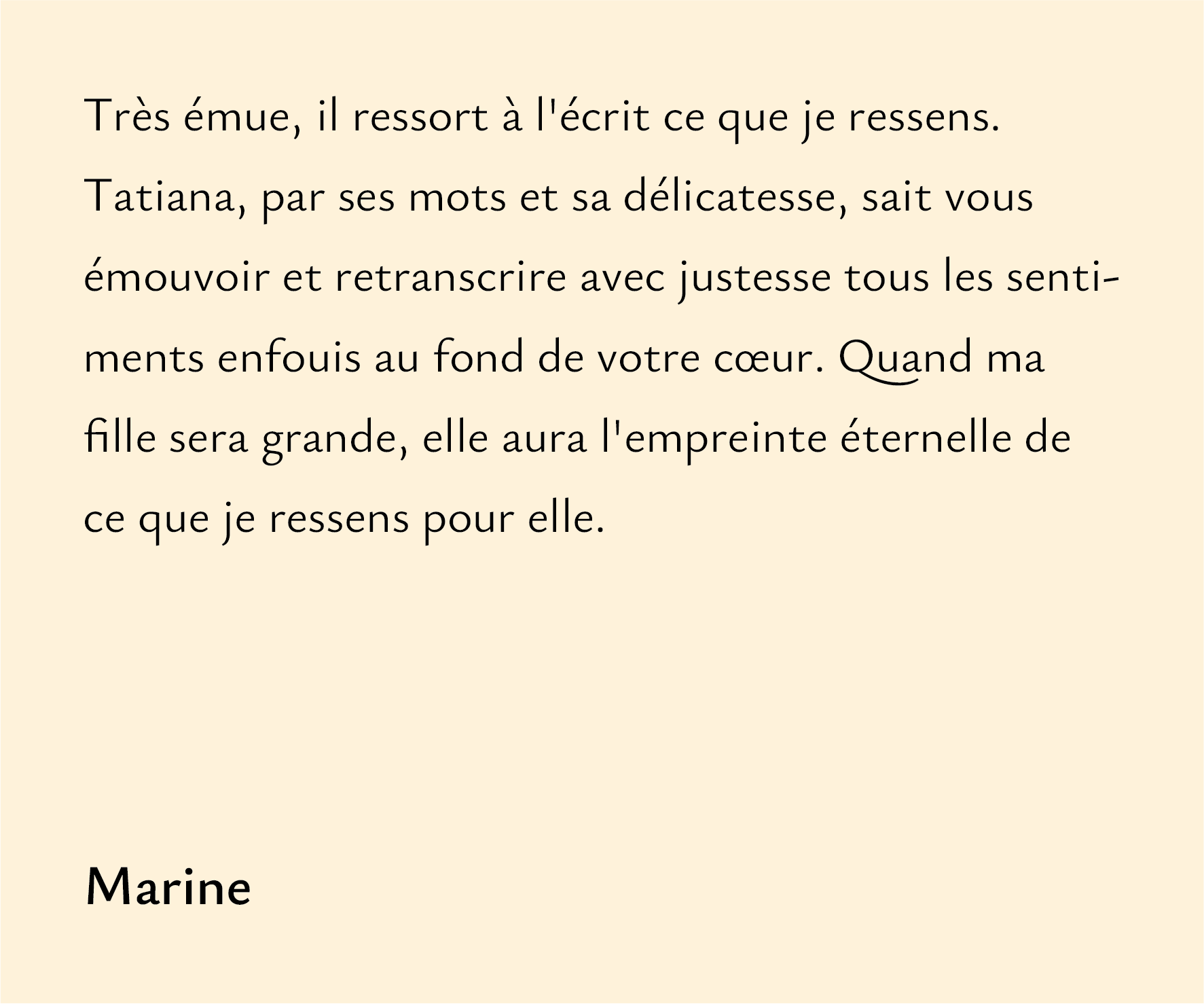 Rêveuse d'étincelles - Tatiana MAURINES - Message de naissance pour bébé. Avis client "Très émue, il ressort à l'écrit ce que je ressens. Tatiana, par ses mots et sa délicatesse, sait vous émouvoir et retranscrire avec justesse tous les sentiments enfouis au fond de votre cœur. Quand ma fille sera grande, elle aura l'empreinte éternelle de ce que je ressens pour elle."