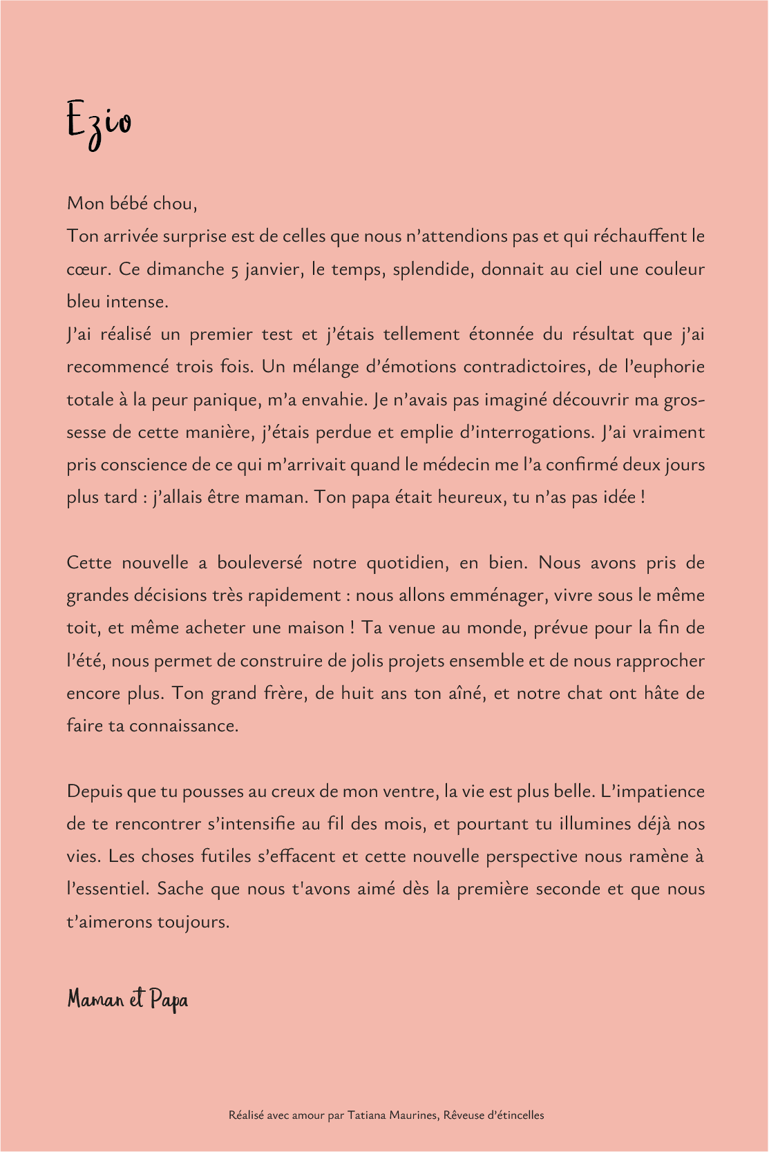 Rêveuse d'étincelles - Tatiana MAURINES - Message de naissance pour bébé. Extrait d'une lettre de naissance.